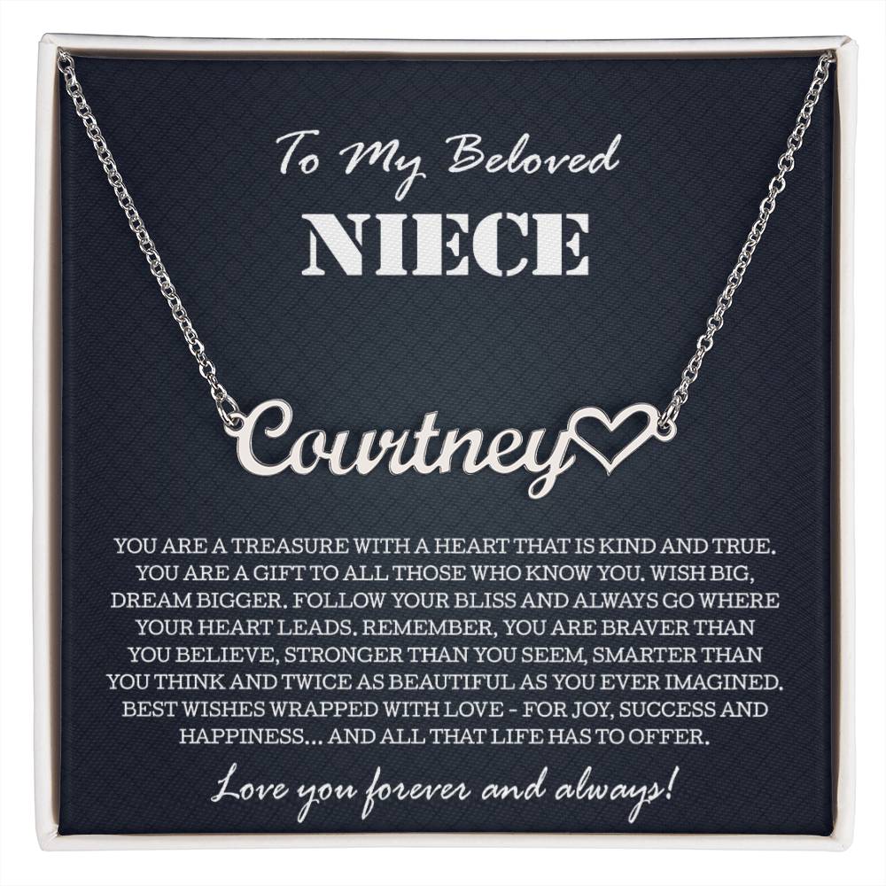 To My Niece Necklace From Aunt Uncle, Heart Name Necklace Niece Jewelry Pendant Birthday Graduation Christmas Customized Message Card