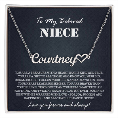 To My Niece Necklace From Aunt Uncle, Heart Name Necklace Niece Jewelry Pendant Birthday Graduation Christmas Customized Message Card