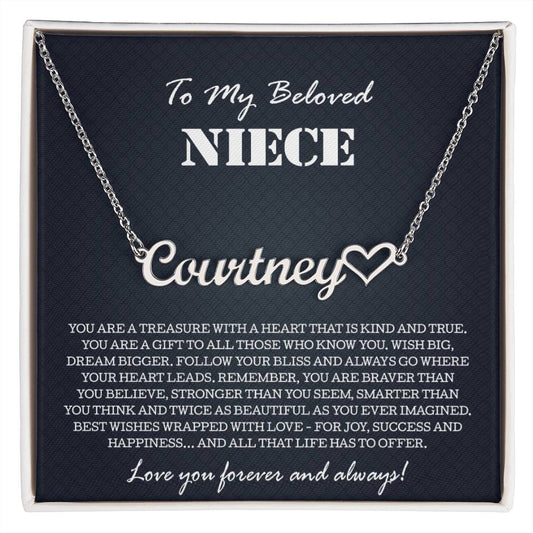 To My Niece Necklace From Aunt Uncle, Heart Name Necklace Niece Jewelry Pendant Birthday Graduation Christmas Customized Message Card