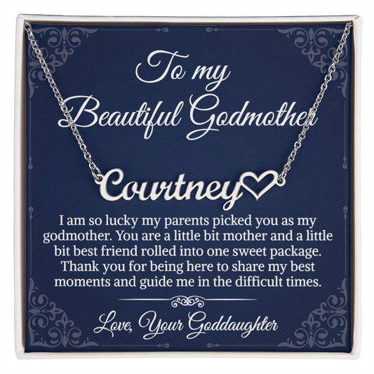 To My Godmother, Sentimental Gifts Love Sweet Signature Style Name Necklace, Message Card Box