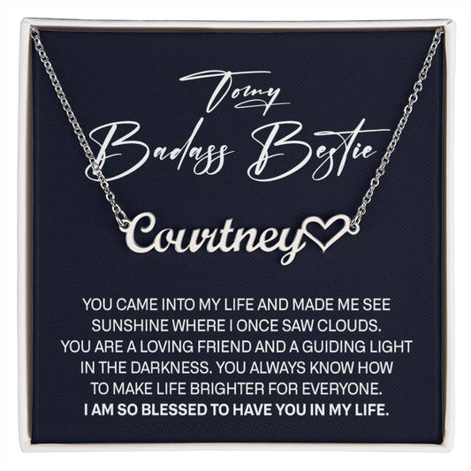 To My Badass Bestie Signature Style Name Necklace, Best Friend Birthday Gifts for Women with Message Card, Friendship Jewelry