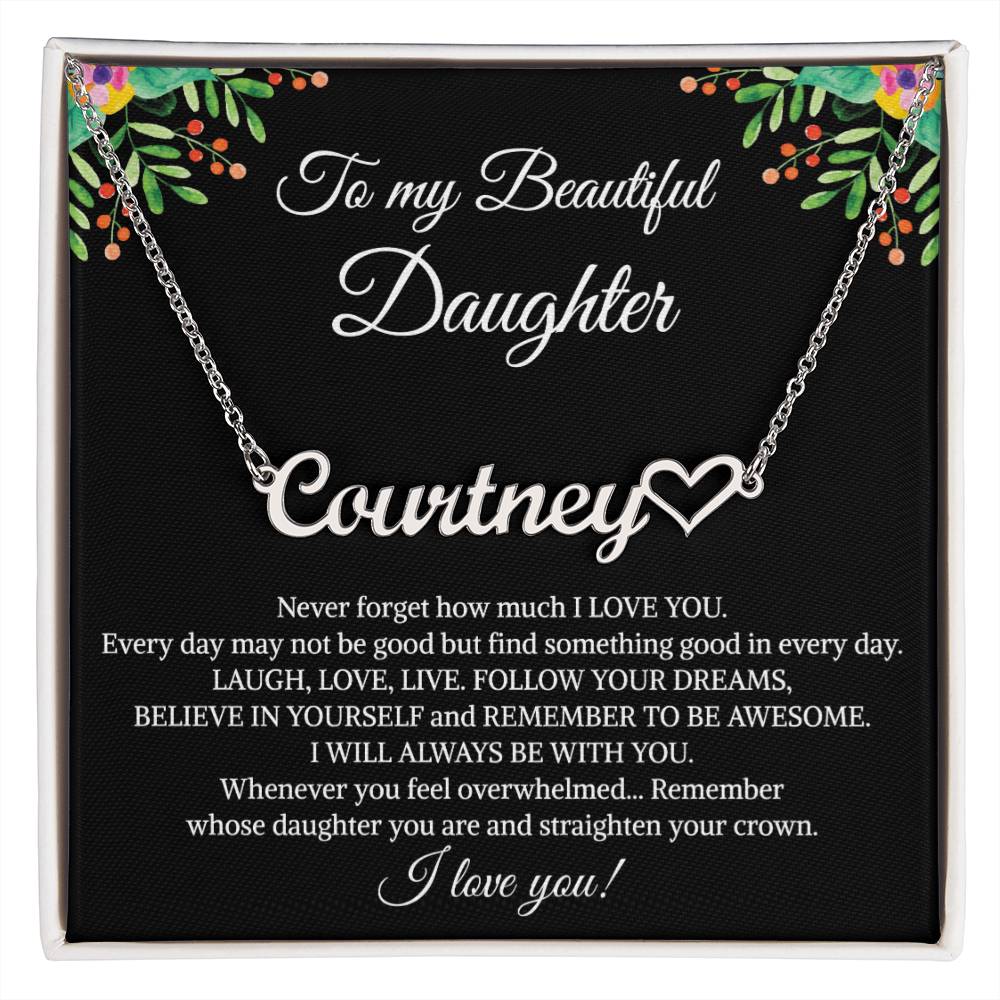 To My Beautiful Daughter Heart Name Necklace, Graduation Birthday Christmas Jewelry Gifts from Mom Dad With Heartfelt Message Card