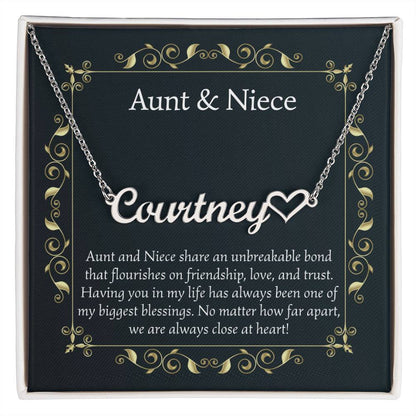 Aunt Gifts from Niece, Gifts for Niece from Aunt, Aunt and Niece Personalized Name Necklace, Name Heart Necklace Jewelry