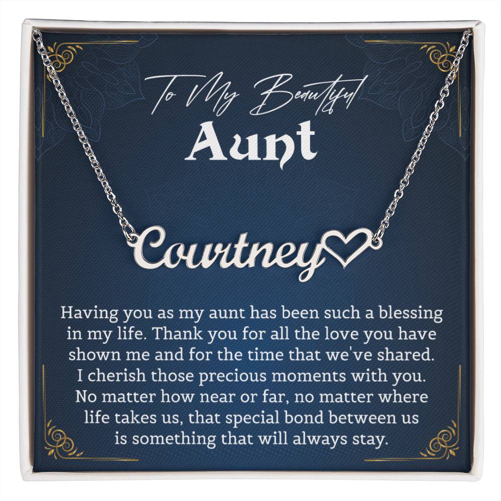 To My Beautiful Aunt Heart Name Necklace Gift, Exquisite Jewelry Pack with Gift Box, Perfect for Mother's Day, Thanksgiving, Christmas