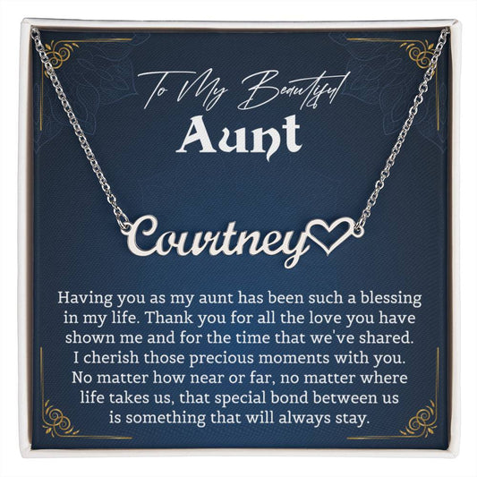 To My Beautiful Aunt Heart Name Necklace Gift, Exquisite Jewelry Pack with Gift Box, Perfect for Mother's Day, Thanksgiving, Christmas