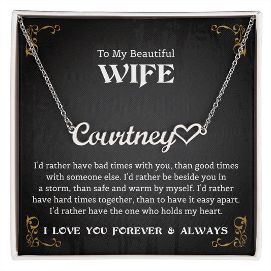 To My Beautiful Wife Heart Name Necklace, Necklace From Husband, Christmas Gift For Women, Anniversary Gift For Wife