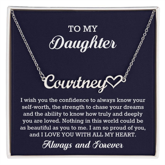 To My Daughter Heart Name Necklace Birthday Christmas Jewelry Gift