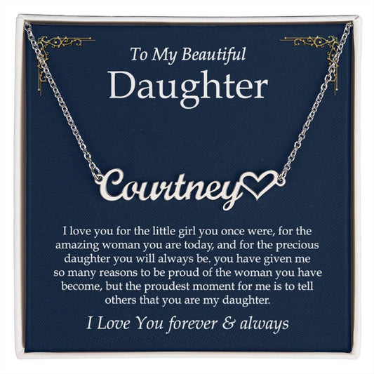 To My Daughter Necklace From Mother Father, Heart Name Necklace, Father Daughter Necklace, Birthday, Graduation Christmas Gifts For Daughter