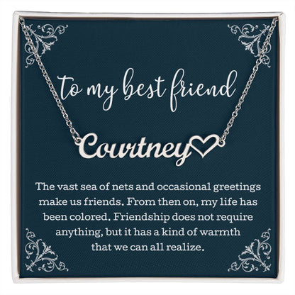 To My Best Friend Heart Name Necklace, Friendship Jewelry, Best Friend Necklace With Message Card, Best Friend Jewelry, Birthday Gift For Best Friend