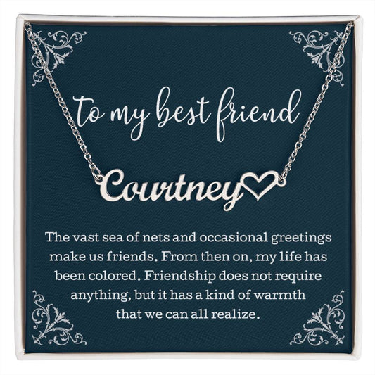 To My Best Friend Heart Name Necklace, Friendship Jewelry, Best Friend Necklace With Message Card, Best Friend Jewelry, Birthday Gift For Best Friend