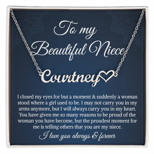 To My Niece Heart Name Necklace, Niece Birthday Gift, Uncle Gift To Niece, Gift From Aunt On Birthday, Christmas Day
