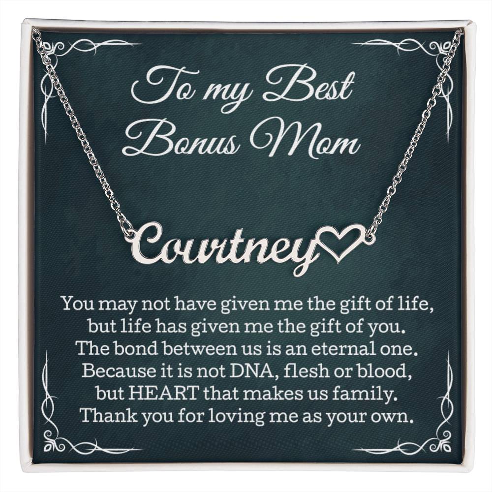 To My Best Bonus Mom Heart Name Necklace, Gift for Best Bonus Mom, Christmas, Birthday, Thank You Step Mom Gifts, Best Bonus Mom Jewelry