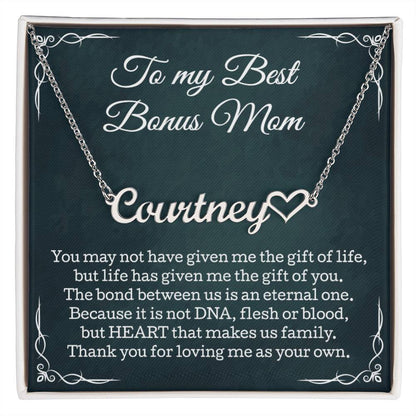 To My Best Bonus Mom Heart Name Necklace, Gift for Best Bonus Mom, Christmas, Birthday, Thank You Step Mom Gifts, Best Bonus Mom Jewelry