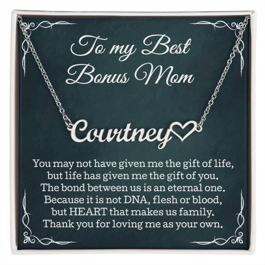 To My Best Bonus Mom Heart Name Necklace, Gift for Best Bonus Mom, Christmas, Birthday, Thank You Step Mom Gifts, Best Bonus Mom Jewelry