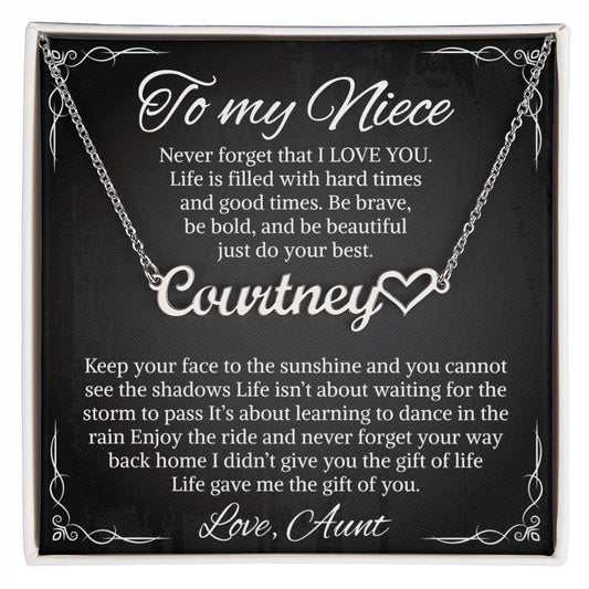 Heart Name Necklace With Message Card For Niece, Custom Name Pendant With Heartfelt Love Letter, Sentimental Necklace, LED Box