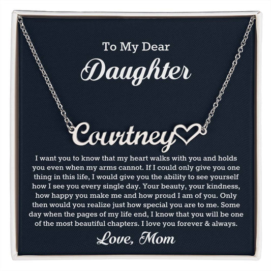 To My Dear Daughter Heart Name Necklace, Gift From Mom, Daughter Mother Jewelry, Birthday Christmas Gift