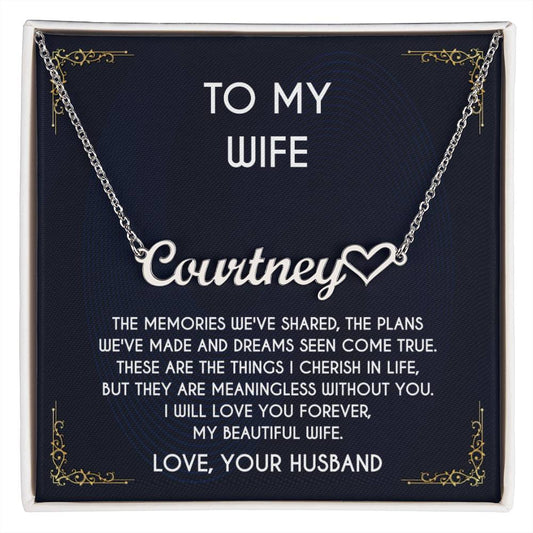 To My Beautiful Wife Heart Name Necklace, Gift For Wife, Anniversary Gift, Gift From Husband To Wife, Birthday Gift, Christmas Gift