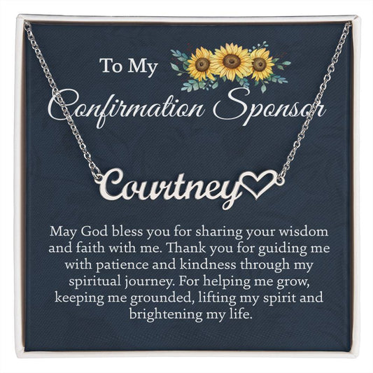 To My Confirmation Sponsor Necklace Jewelry Gift, Heart Name Necklace