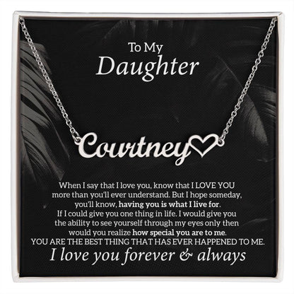 To My Daughter Necklace Jewelry Gift From Dad Mom, Heart Name Necklace