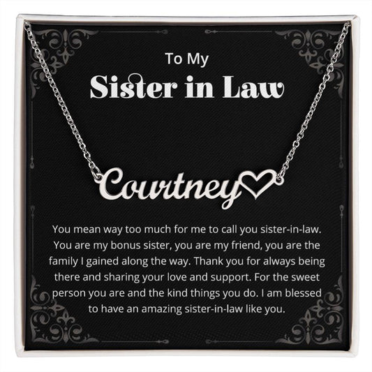 Personalized Heart Name Necklace for Sister in Law, Sister in Law Birthday Gift for Bonus Sister, Christmas Graduation Birthday Jewelry Gift