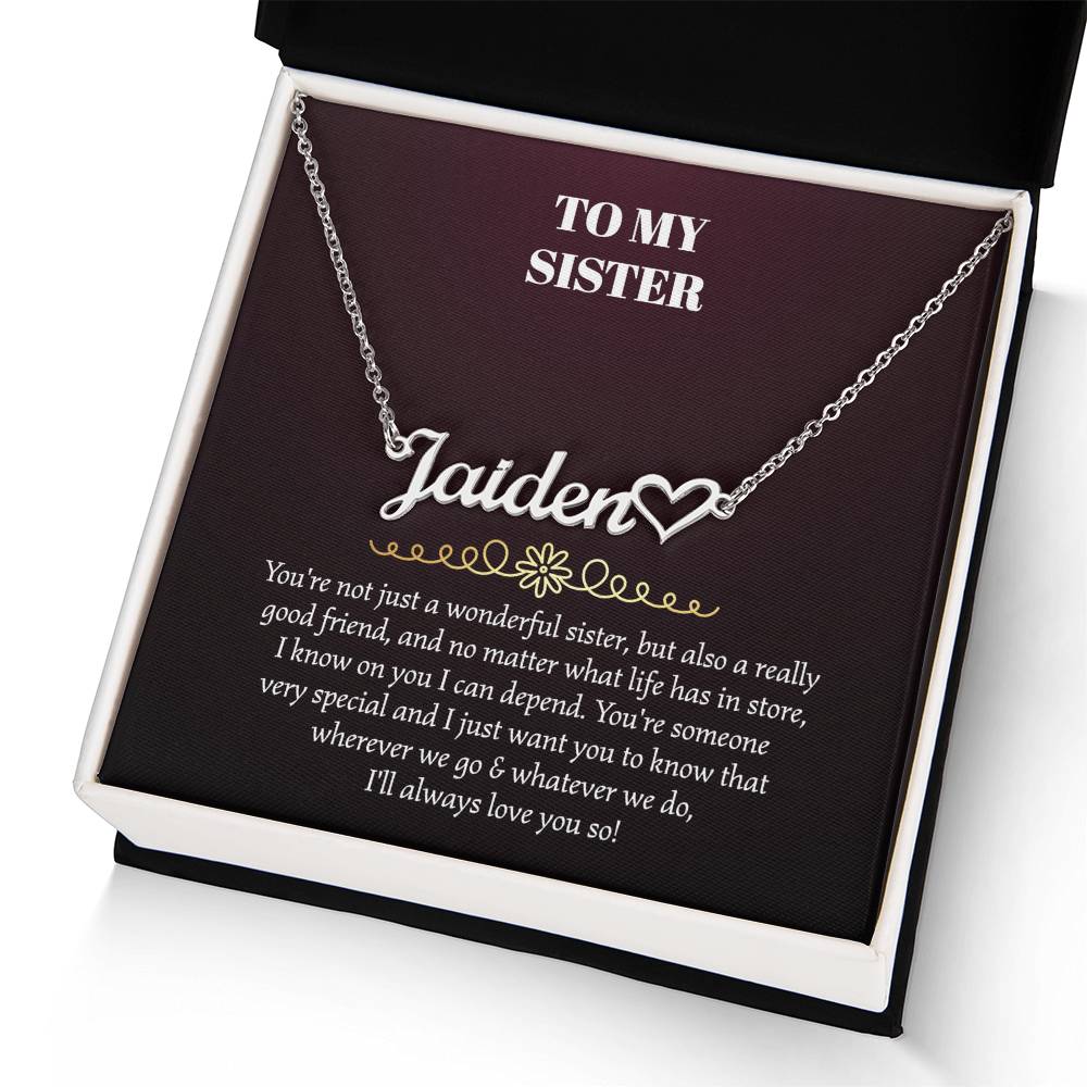 To My Sister Heart Name Necklace