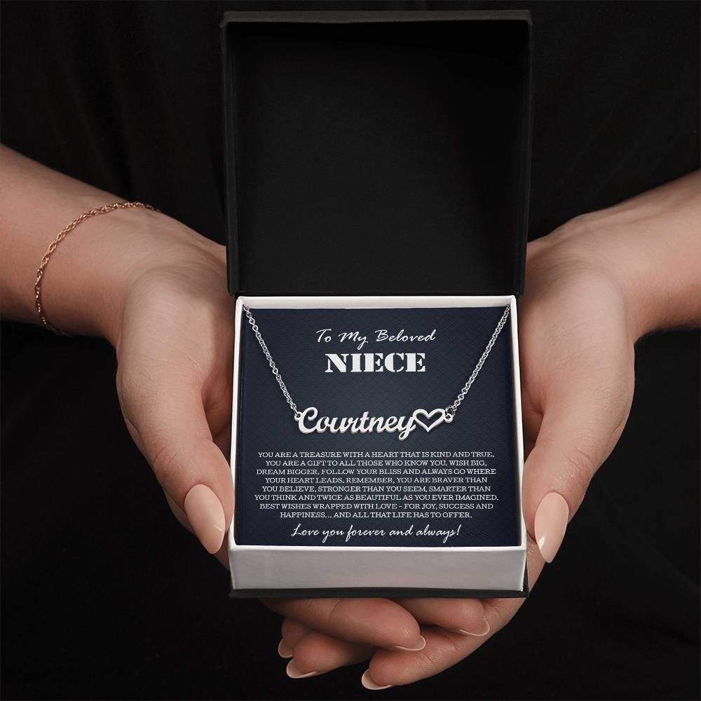 To My Niece Necklace From Aunt Uncle, Heart Name Necklace Niece Jewelry Pendant Birthday Graduation Christmas Customized Message Card