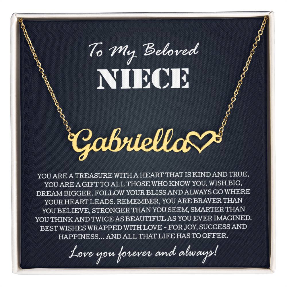 To My Niece Necklace From Aunt Uncle, Heart Name Necklace Niece Jewelry Pendant Birthday Graduation Christmas Customized Message Card