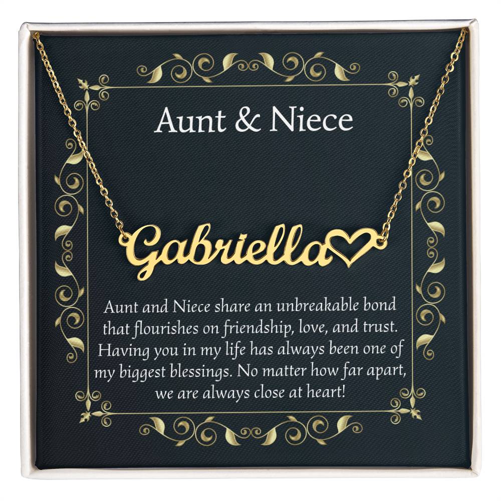 Aunt Gifts from Niece, Gifts for Niece from Aunt, Aunt and Niece Personalized Name Necklace, Name Heart Necklace Jewelry
