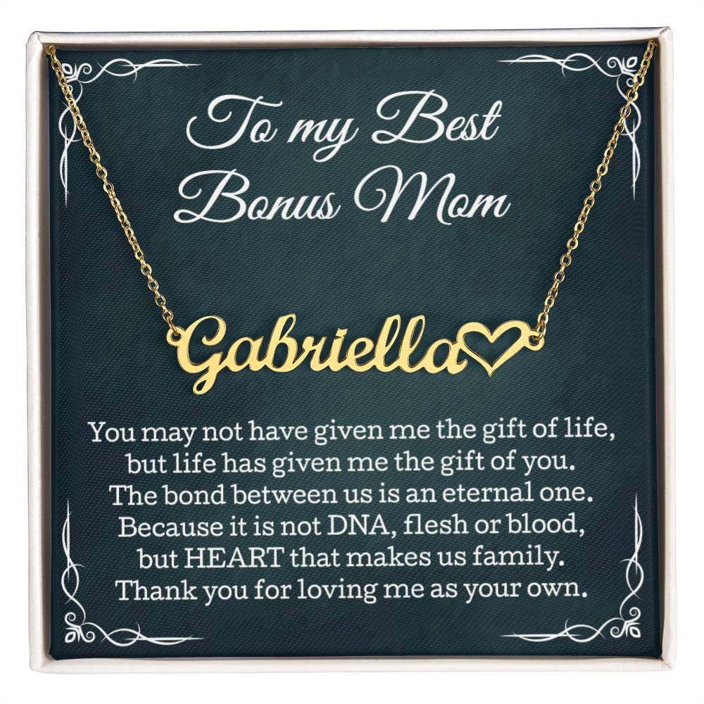 To My Best Bonus Mom Heart Name Necklace, Gift for Best Bonus Mom, Christmas, Birthday, Thank You Step Mom Gifts, Best Bonus Mom Jewelry