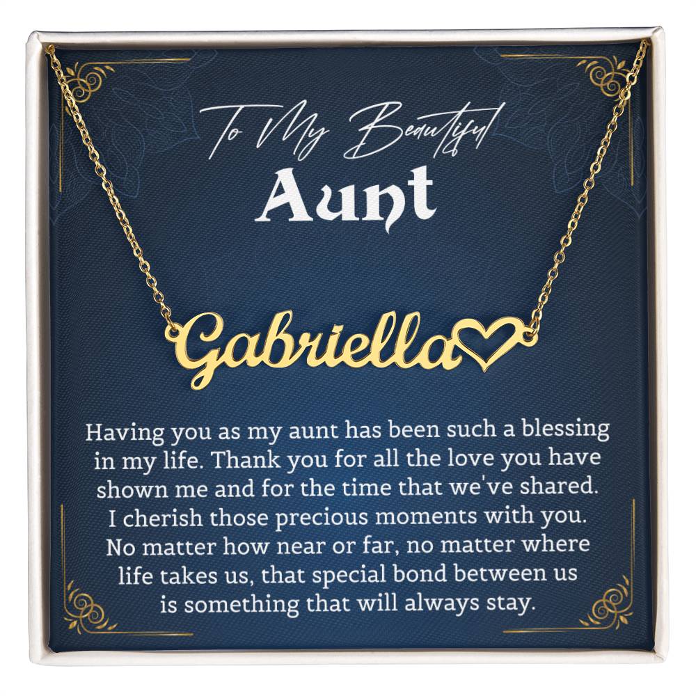 To My Beautiful Aunt Heart Name Necklace Gift, Exquisite Jewelry Pack with Gift Box, Perfect for Mother's Day, Thanksgiving, Christmas