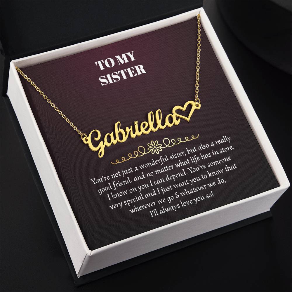 To My Sister Heart Name Necklace