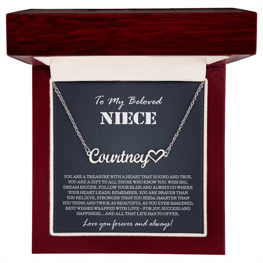 To My Niece Necklace From Aunt Uncle, Heart Name Necklace Niece Jewelry Pendant Birthday Graduation Christmas Customized Message Card