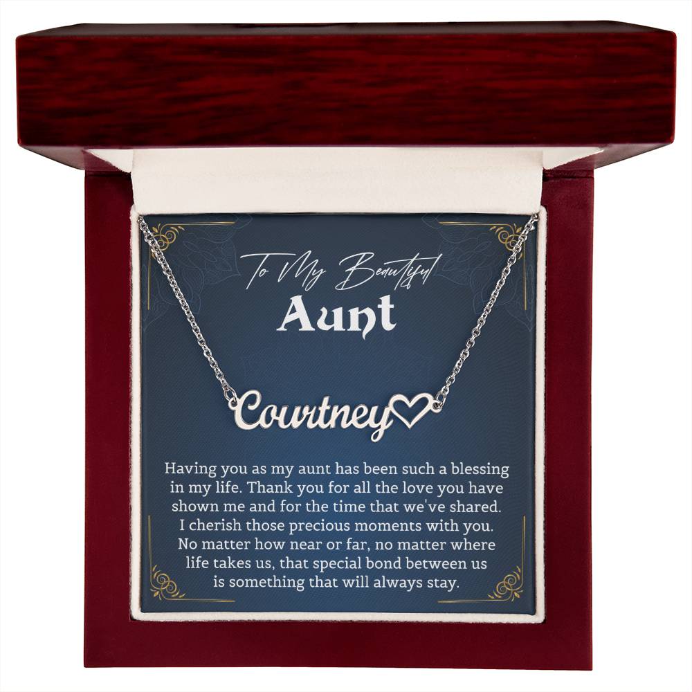 To My Beautiful Aunt Heart Name Necklace Gift, Exquisite Jewelry Pack with Gift Box, Perfect for Mother's Day, Thanksgiving, Christmas