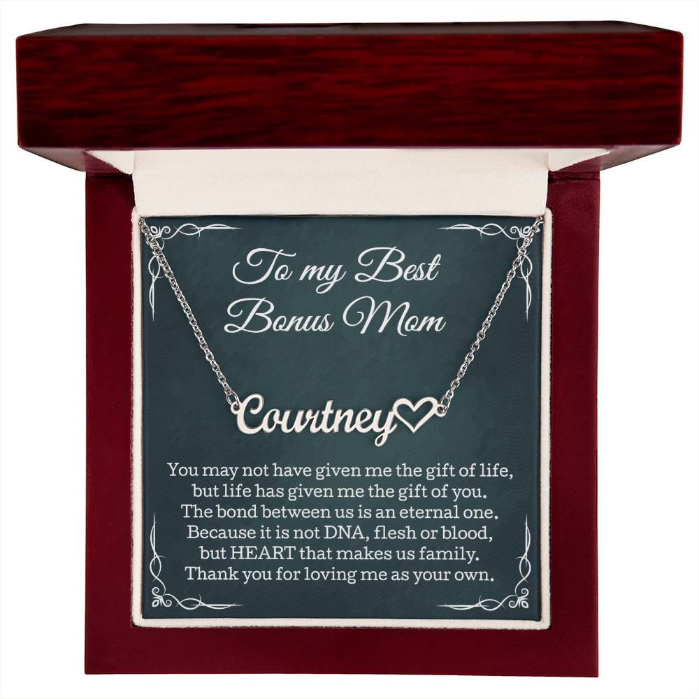 To My Best Bonus Mom Heart Name Necklace, Gift for Best Bonus Mom, Christmas, Birthday, Thank You Step Mom Gifts, Best Bonus Mom Jewelry