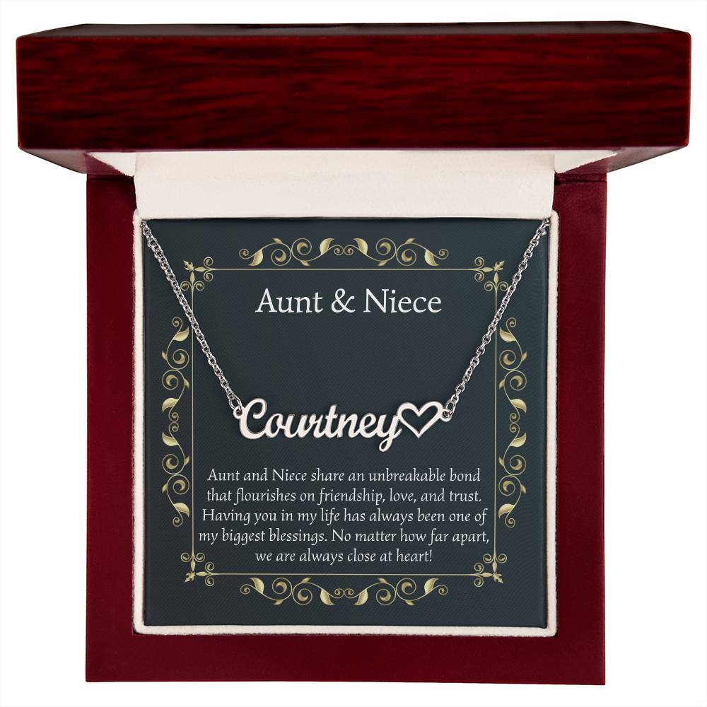 Aunt Gifts from Niece, Gifts for Niece from Aunt, Aunt and Niece Personalized Name Necklace, Name Heart Necklace Jewelry
