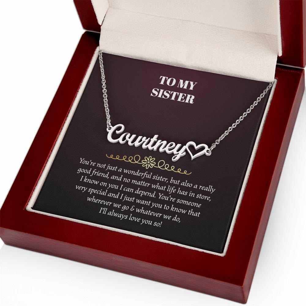 To My Sister Heart Name Necklace