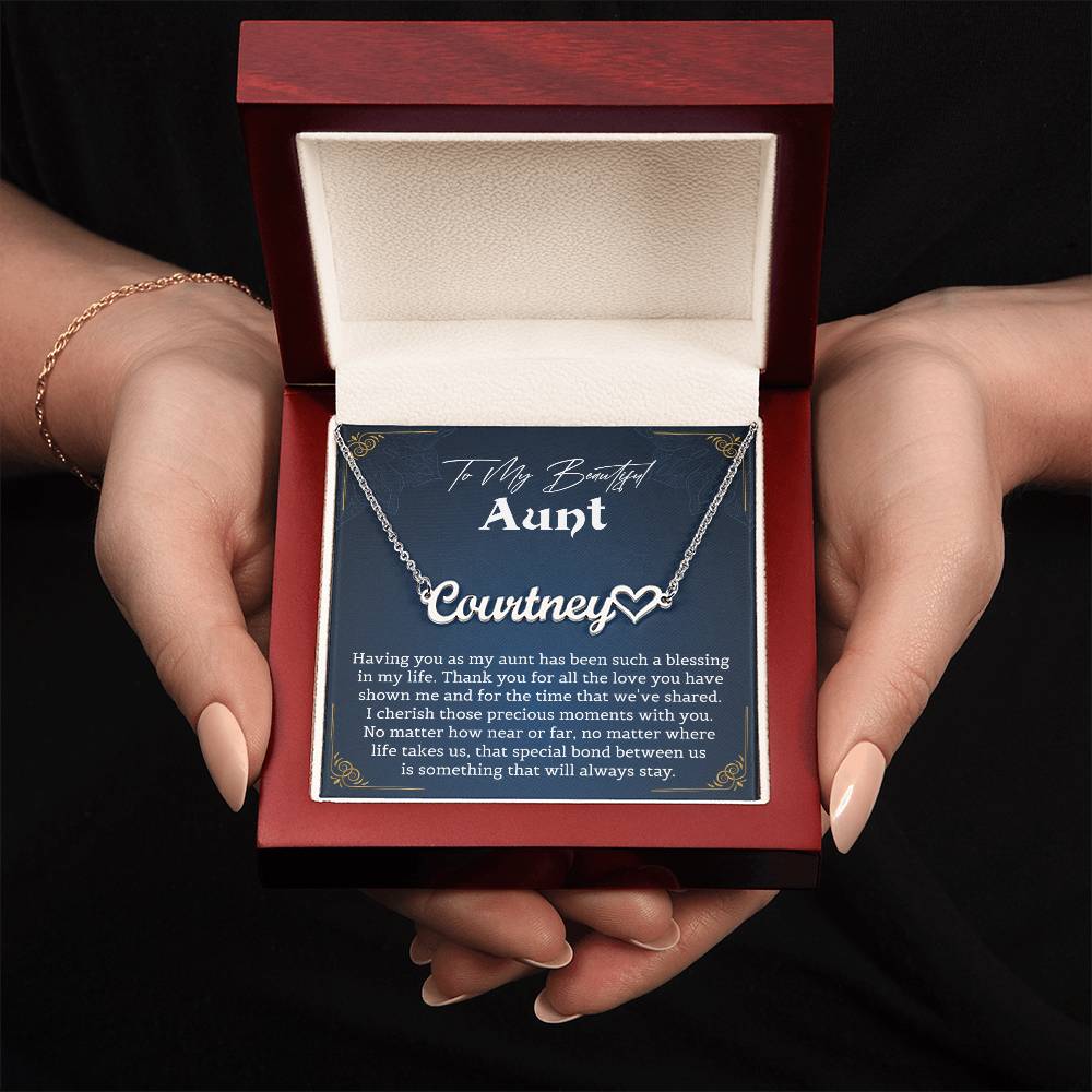 To My Beautiful Aunt Heart Name Necklace Gift, Exquisite Jewelry Pack with Gift Box, Perfect for Mother's Day, Thanksgiving, Christmas