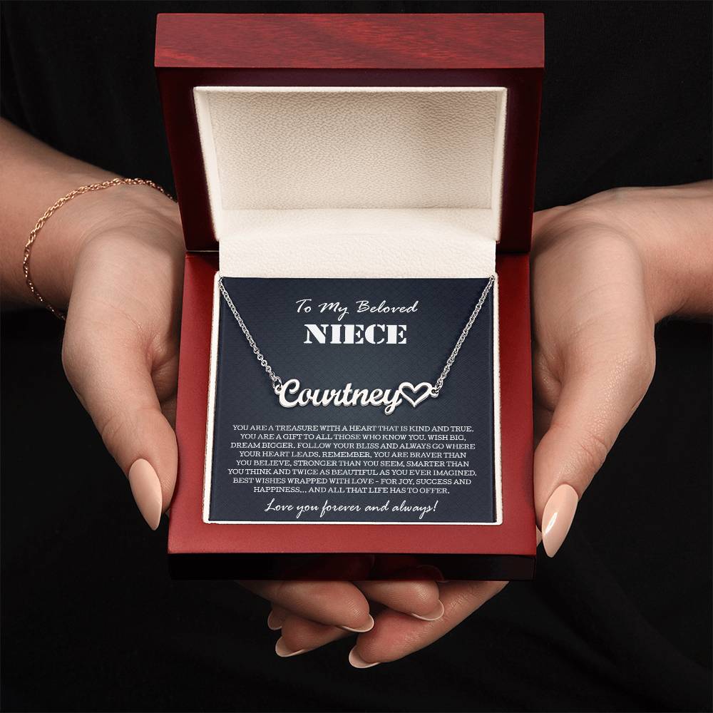 To My Niece Necklace From Aunt Uncle, Heart Name Necklace Niece Jewelry Pendant Birthday Graduation Christmas Customized Message Card