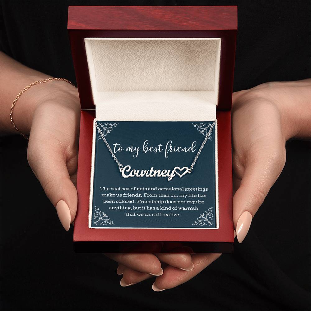 To My Best Friend Heart Name Necklace, Friendship Jewelry, Best Friend Necklace With Message Card, Best Friend Jewelry, Birthday Gift For Best Friend