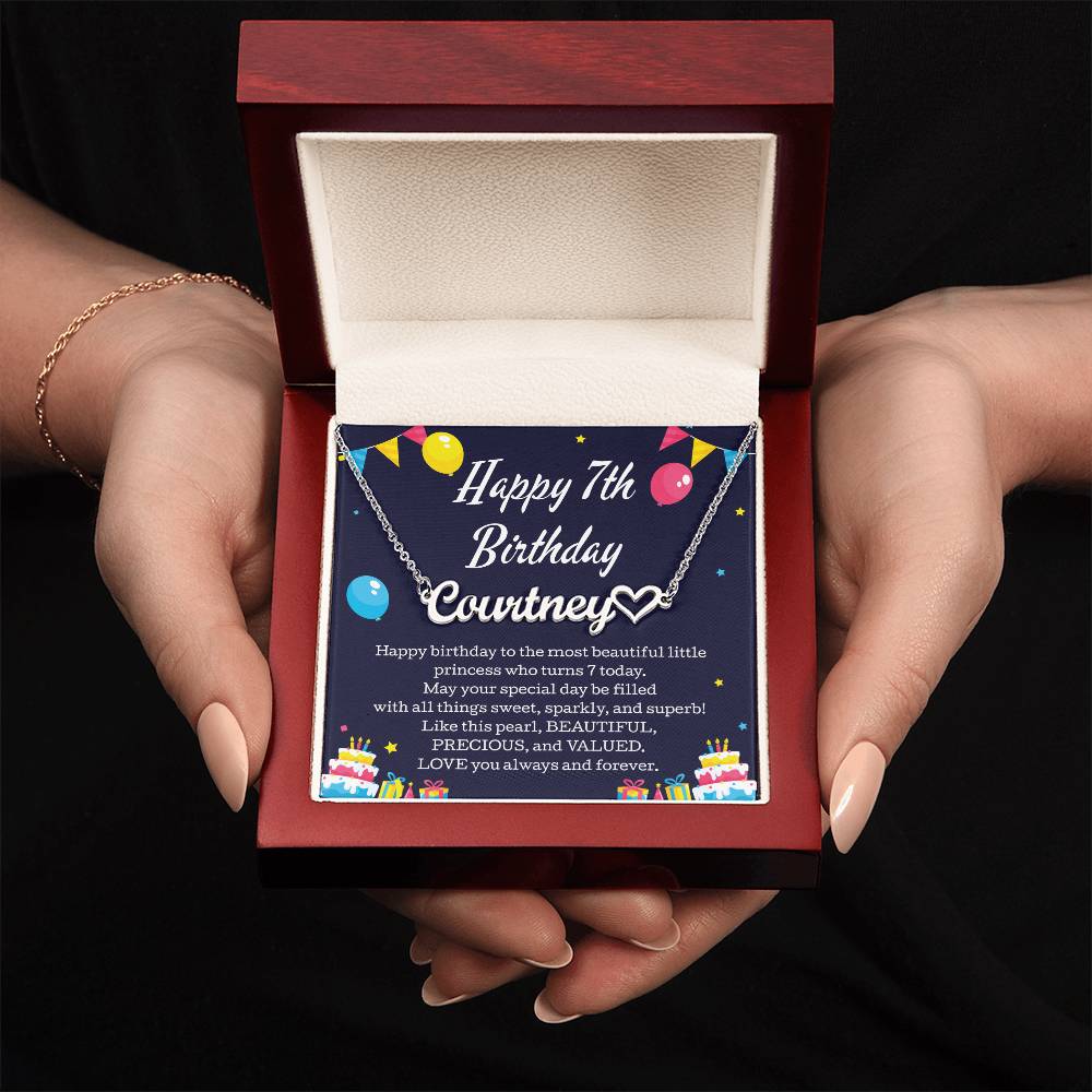 Happy 7th Birthday Necklace for Her Daughter Granddaughter Niece Gift for Women  Heart Name Necklace