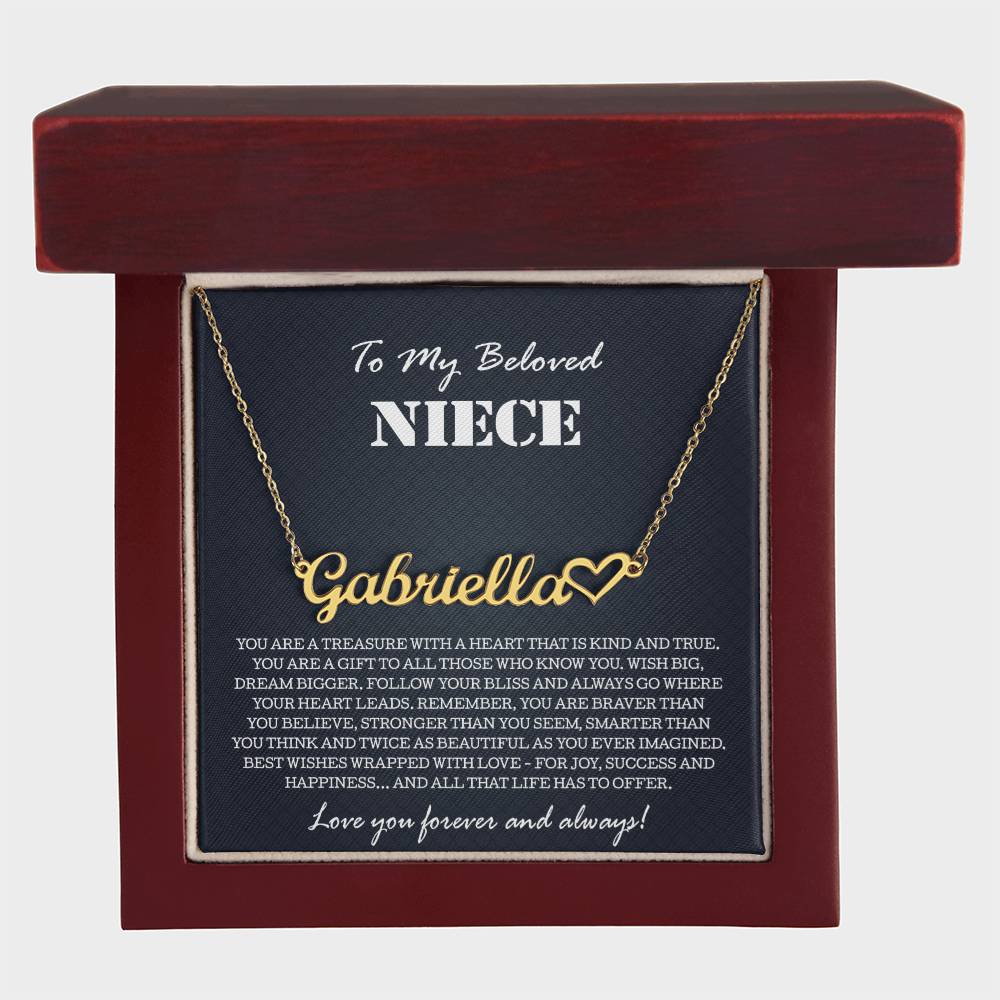 To My Niece Necklace From Aunt Uncle, Heart Name Necklace Niece Jewelry Pendant Birthday Graduation Christmas Customized Message Card