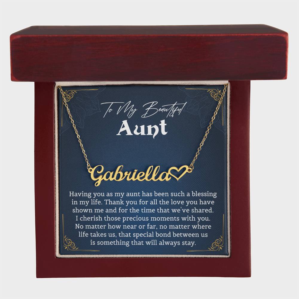 To My Beautiful Aunt Heart Name Necklace Gift, Exquisite Jewelry Pack with Gift Box, Perfect for Mother's Day, Thanksgiving, Christmas