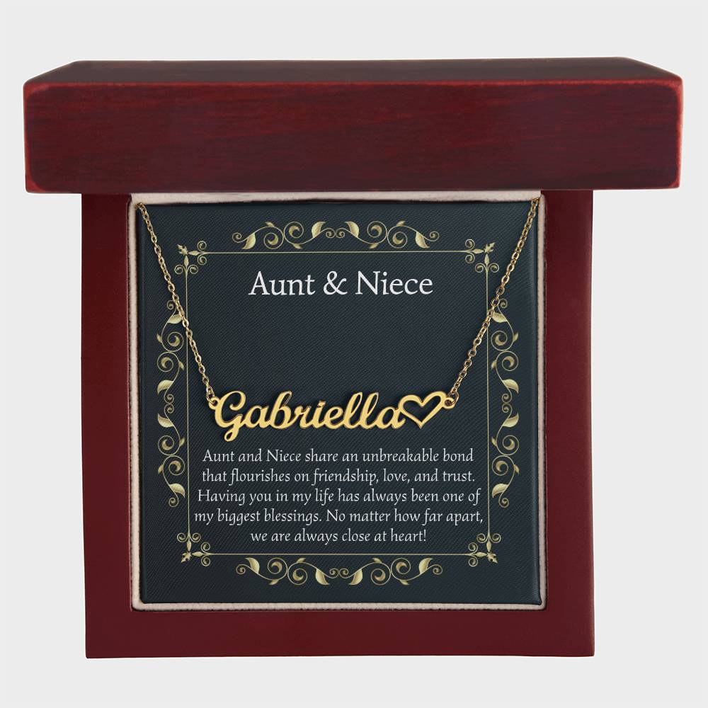 Aunt Gifts from Niece, Gifts for Niece from Aunt, Aunt and Niece Personalized Name Necklace, Name Heart Necklace Jewelry