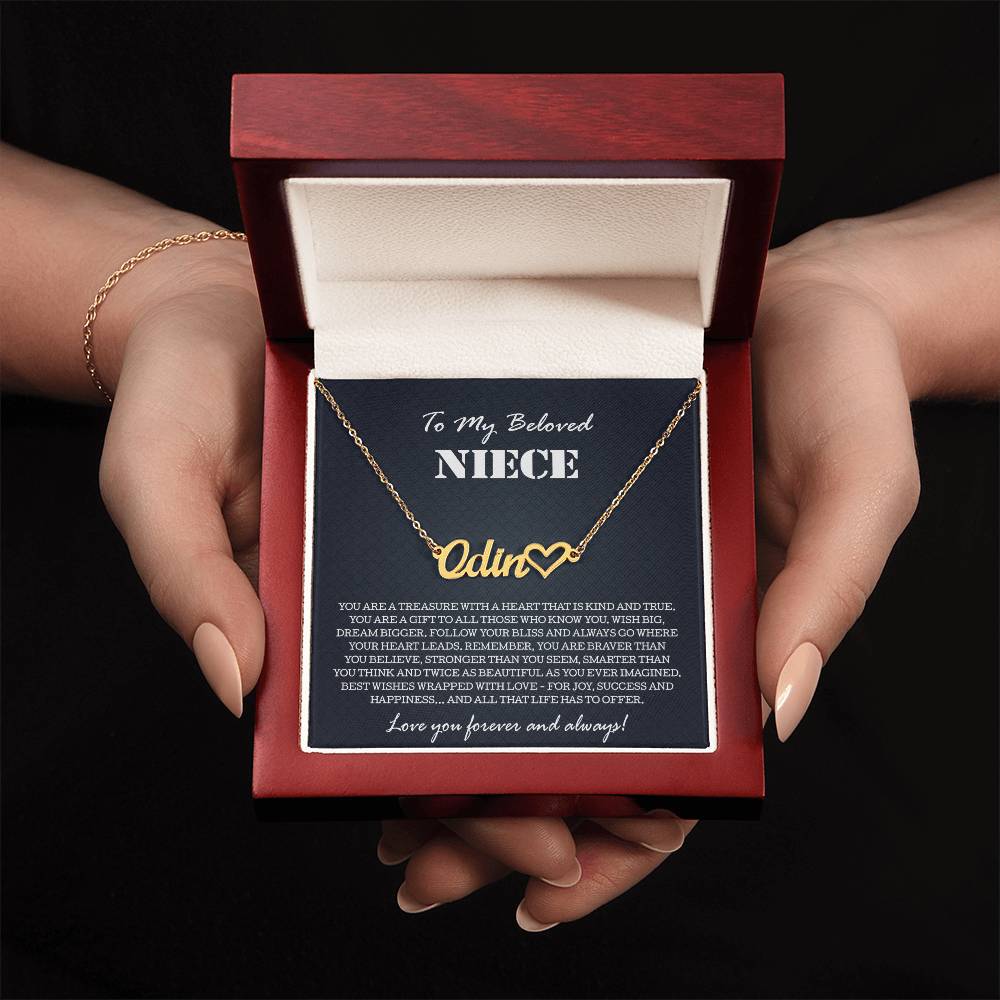 To My Niece Necklace From Aunt Uncle, Heart Name Necklace Niece Jewelry Pendant Birthday Graduation Christmas Customized Message Card