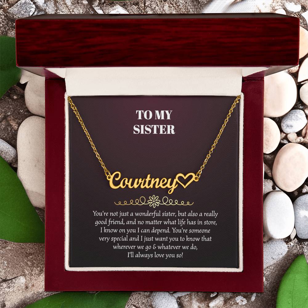 To My Sister Heart Name Necklace
