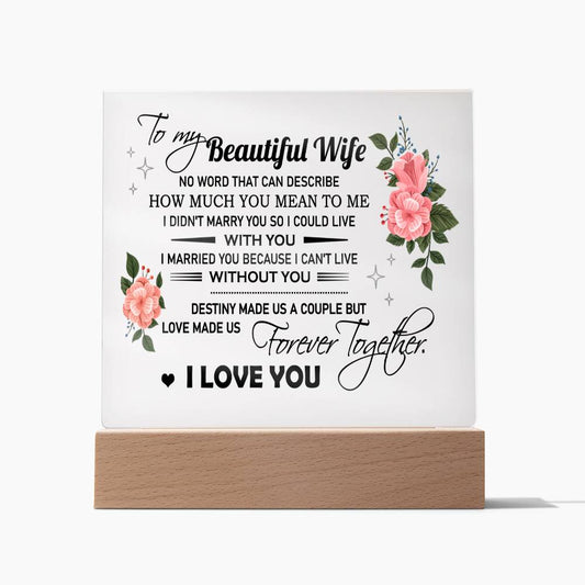 Gifts for My Wife: Acrylic Square Plaque - A Husband's Gift to His Beloved Wife