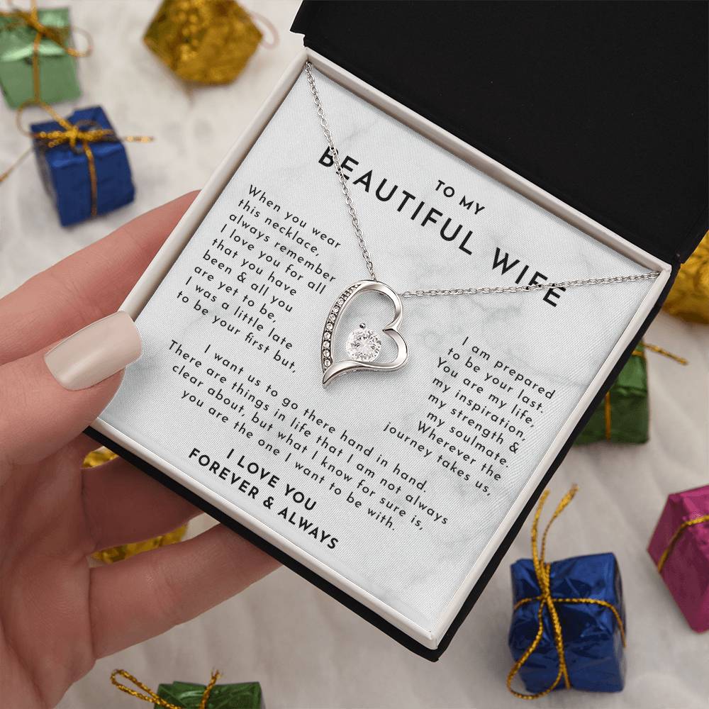 To My Beautiful WifeDelicate Heart Necklace, Wife Gift, Wife Necklace, Mothers Day Gift For Wife, Necklace For Wife From Husband, Gift For My Best Wife Ever, Christmas Gift For Wife, Birthday Gift For Wife With Message Card Necklace