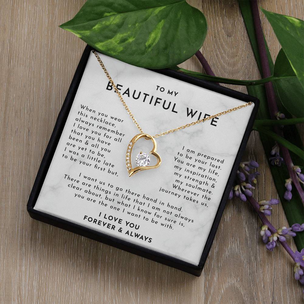 To My Beautiful WifeDelicate Heart Necklace, Wife Gift, Wife Necklace, Mothers Day Gift For Wife, Necklace For Wife From Husband, Gift For My Best Wife Ever, Christmas Gift For Wife, Birthday Gift For Wife With Message Card Necklace